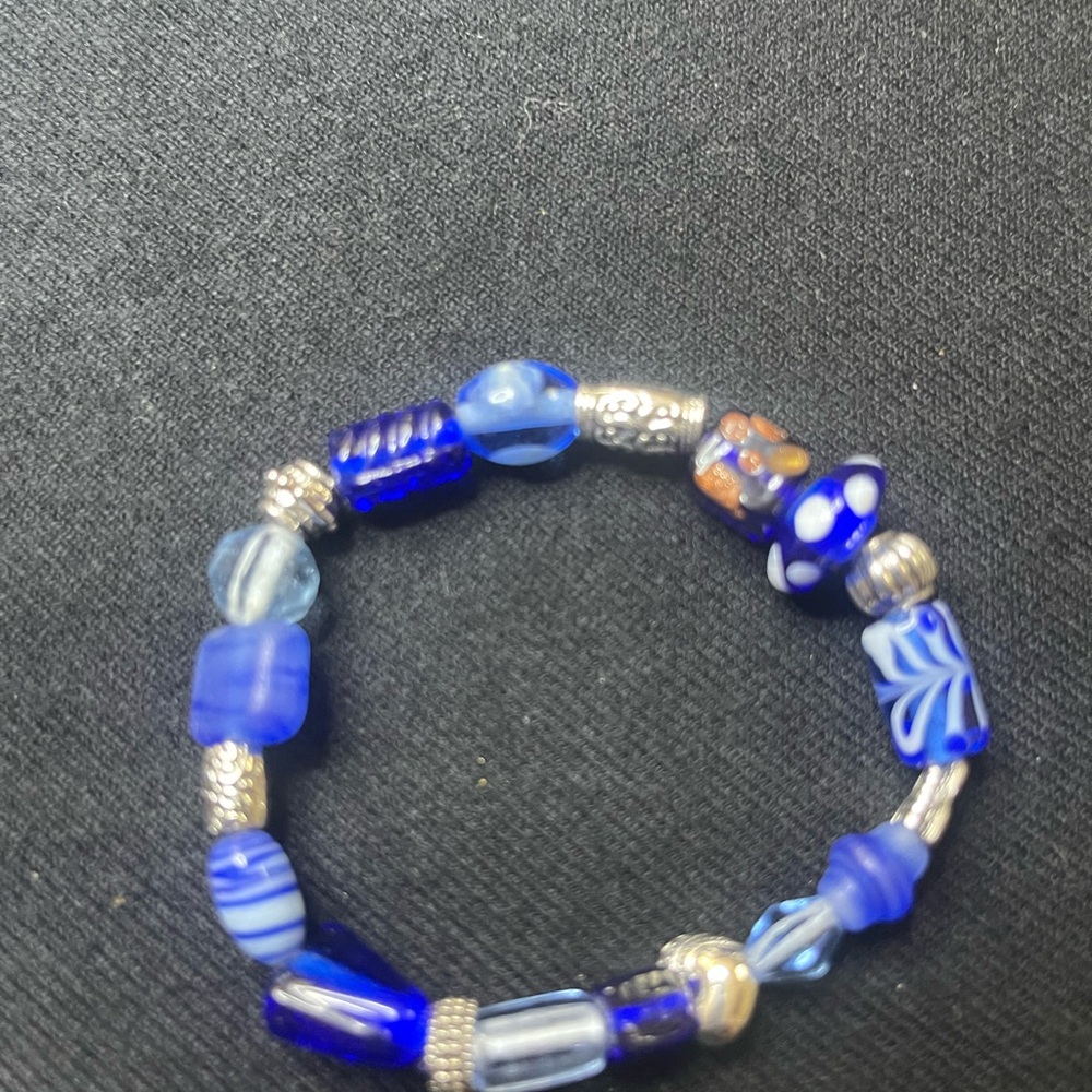 Beaded Bracelet blue silver jewelry